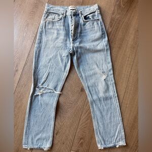 AGOLDE Riley High Rise Distressed Straight Crop Jeans – Light Wash